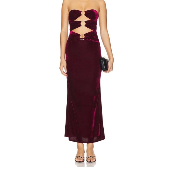 Superdown Strapless Wine Velvet Dress *ALTERED** - Picture 1 of 4